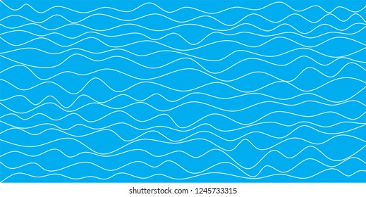 Illustrations wavy of vector. Design lines art white on blue background. Design print for the sea, textile, wallpaper, background. Set 10