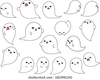 Ilustraciones de fantasmas blancos en diferentes poses