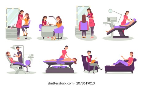 Illustrations of woman care and beauty, set