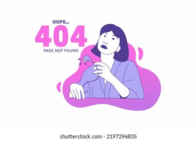 Illustrations woman holding cable internet plugs for Oops 404 error design concept landing page