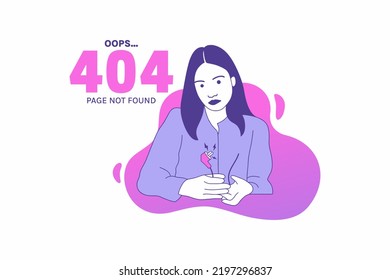 Illustrations woman holding cable internet plugs for Oops 404 error design concept landing page