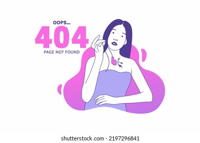 Illustrations woman holding cable internet plugs for Oops 404 error design concept landing page