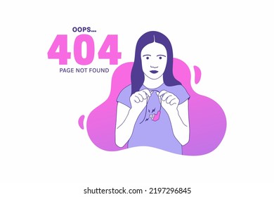 Illustrations woman holding cable internet plugs for Oops 404 error design concept landing page