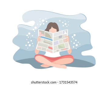 illustrations woman reading a newspaper