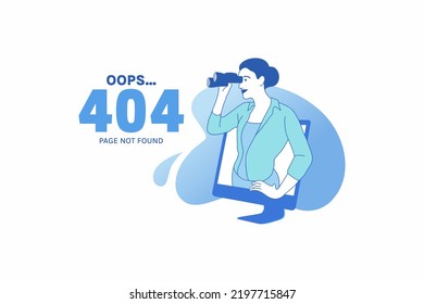 Illustrations Woman using binocular looking internet connections for Oops 404 error design concept landing page