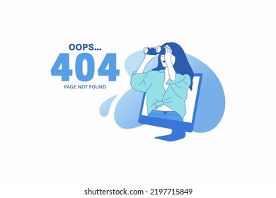 Illustrations Woman using binocular looking internet connections for Oops 404 error design concept landing page