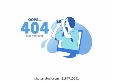 Illustrations Woman using binocular looking internet connections for Oops 404 error design concept landing page