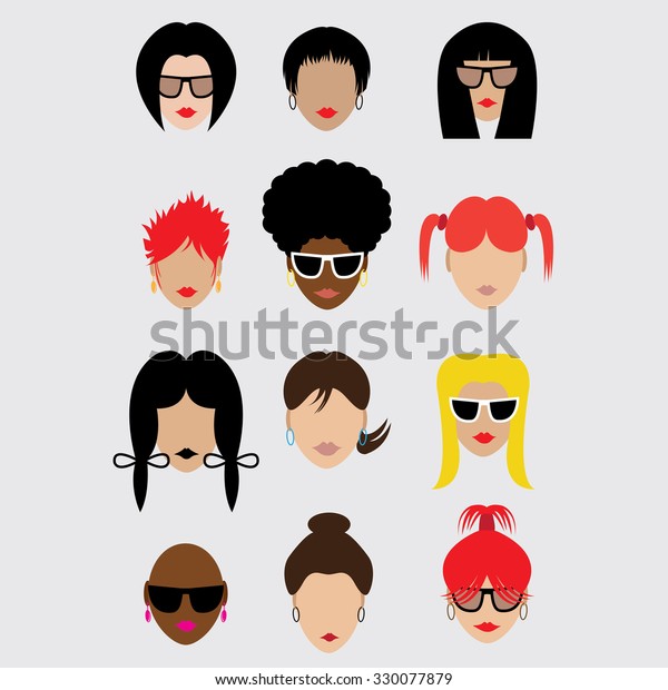 Illustrations Women Different Styles Haircuts Flat Stock Vector