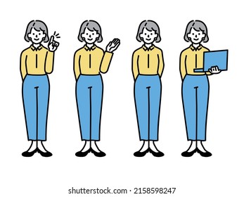 Ilustraciones de mujeres representando puntos, atención y presentaciones. negocio, clic, cheque, punto, importante, anuncios.