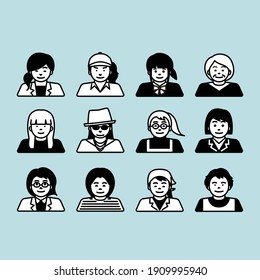 
Illustrations of women in various occupations such as office workers, doctors, students, etc.