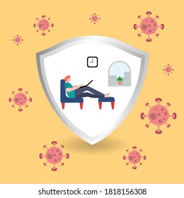 
illustrations of working from home, avoiding corona virus transmission, working at home, flat design illustrations