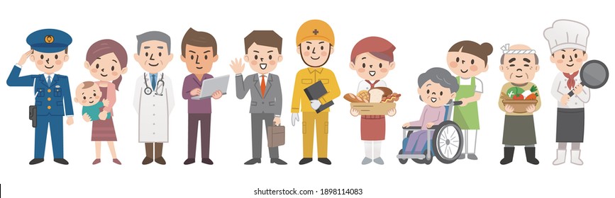 Illustrations of working people in various professions