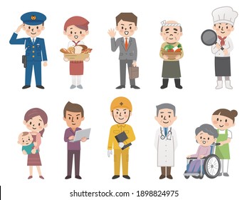 Illustrations of working people in various professions