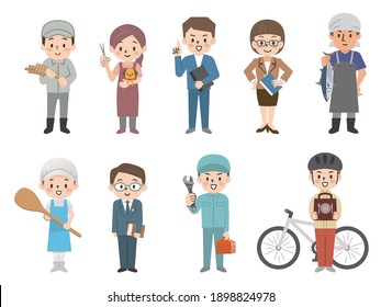 Illustrations of working people in various professions