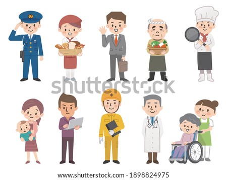 Illustrations of working people in various professions