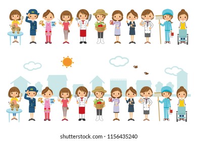 Illustrations of working women.