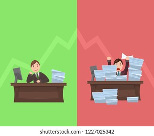 Illustrations of workload workers with schedule in flat style.  Vector element for articles, banners and your design.