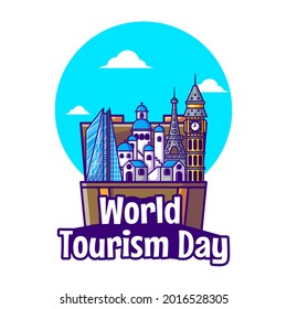 Illustrations of World Tourism Day. World Tourism Day, Building and Landmark Icon Concept