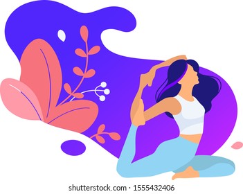 Illustrations for yoga, fitness, beauty, spa, wellness, natural products, cosmetics, body care, isolated on white background. Flat illustration for website and mobile website development. - Vector
