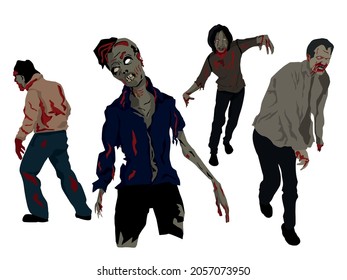 
Illustrations of zombies in various scary poses.