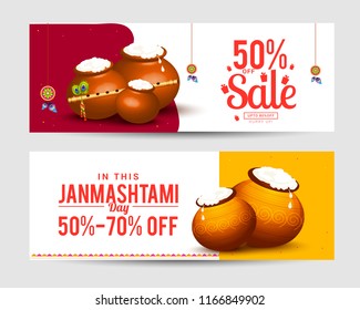 illustration,sale header or banner for indian festival of janmashtami celebration.