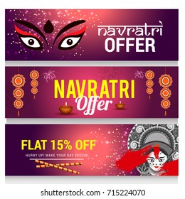 Illustration,Sale Header Or Sale Banner For Indian Festival Of Navratri Celebration,Big Navratri sale offer background.