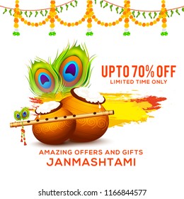 illustration,sale poster or banner for indian festival of janmashtami celebration.