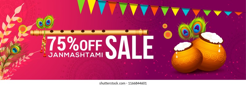 illustration,sale poster or banner for indian festival of janmashtami celebration.