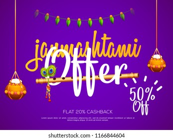illustration,sale poster or banner for indian festival of janmashtami celebration.