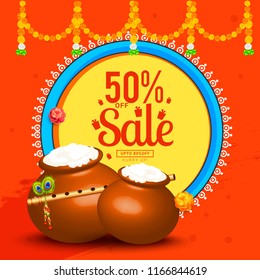 illustration,sale poster or banner for indian festival of janmashtami celebration.