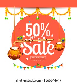 illustration,sale poster or banner for indian festival of janmashtami celebration.