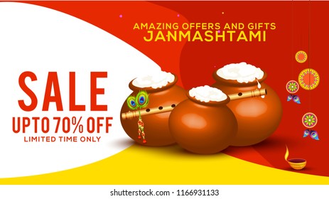 illustration,sale poster or banner for indian festival of janmashtami celebration.