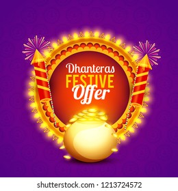 Illustration,sale poster or sale banner for indian dhanteras diwali festival celebration background. Shubh dhanteras.