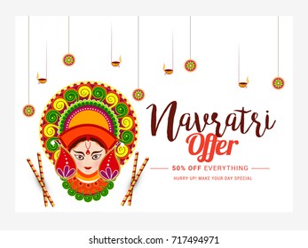 Illustration,Sale Poster Or Sale Banner For Indian Festival Of Navratri Celebration,Big Navratri sale offer background.