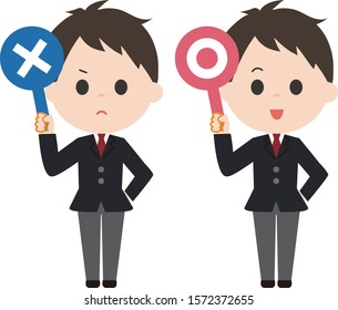 As for the illustration,shcool boy wrong sign and correct sign.