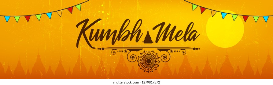 Illustration/Vector for Hindu festival Kumbh Mela, text with background editable design.