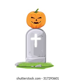 illustration,vector. pumpkin on grave for Halloween