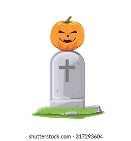 illustration,vector. pumpkin on grave for Halloween.