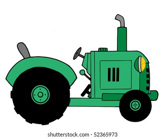 Illustration-Vintage Green Farm Tractor