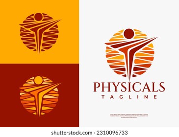 Illustrative abstract human circle logo design template. Luxury sun people logo.