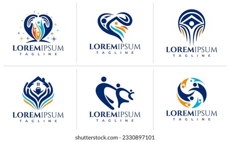 Conjunto ilustrativo de diseño abstracto del logotipo de grupo humano. Logo de la multitud simple.