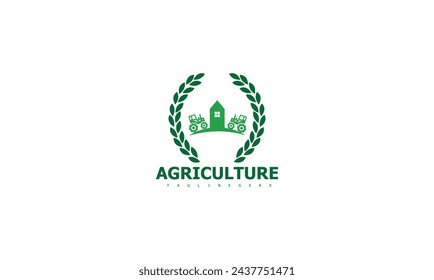 Illustrative badge representing sustainable farming, with lush fields and grazing animals.