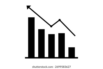 Gráfico de barras ilustrativo y gráfico de líneas que representa tendencias y movimiento en negro