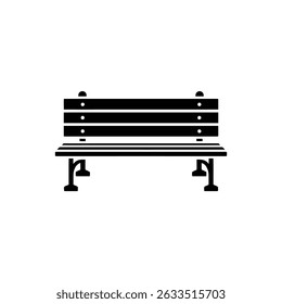 Illustrative bench design in a simple vector style, showcasing a park bench icon against a transparent background. Great for print or web use.