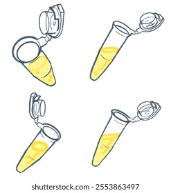 Illustrative Collection of Microcentrifuge Tubes with Liquid Contents: Key Labware for Molecular Biology and Academic Studies