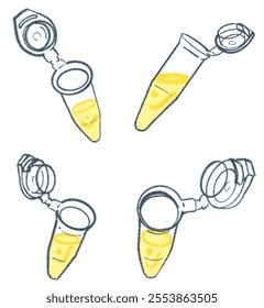 Illustrative Collection of Microcentrifuge Tubes with Liquid Contents: Key Labware for Molecular Biology and Academic Studies