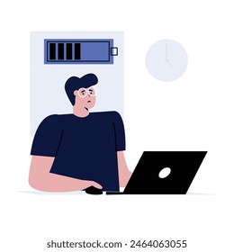 illustrative concept of people being tired while working in front of a laptop