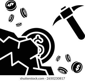 Representação ilustrativa de mineração criptomoeda, simbolizando o processo de extração de ativos digitais vetor ícone estilo sólido.