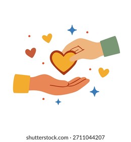 Illustrative depiction of hands generously offering a heart, symbolizing giving, compassion, and shared affection