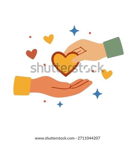 Illustrative depiction of hands generously offering a heart, symbolizing giving, compassion, and shared affection